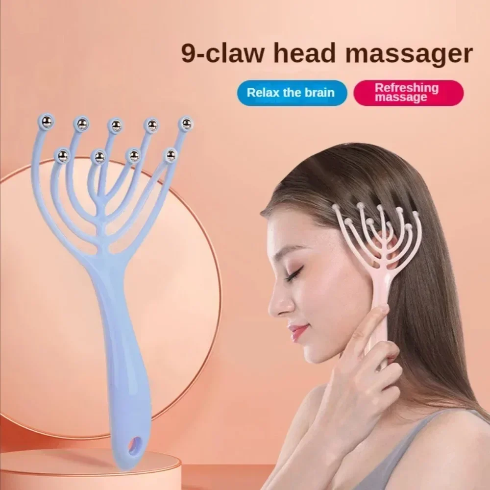 Masajeador de cabeza para el cuero cabelludo, rodillo de peine para el cuello, cinco dedos, 9 garras, bola de acero, relajaci&oacute;n de mano, Spa, cuidado del cabello para aliviar el estr&eacute;s, 1 ud.