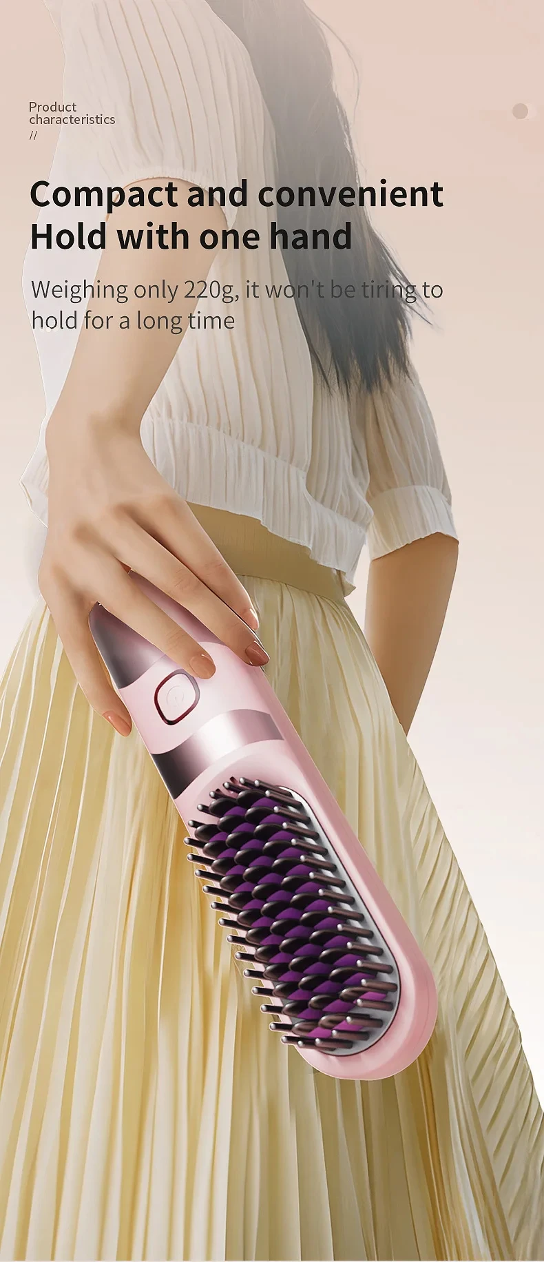 Cepillo Alisador de Cabello Inal&aacute;mbrico Mini, Peine I&oacute;nico Port&aacute;til de Carga R&aacute;pida, Herramienta de Peinado