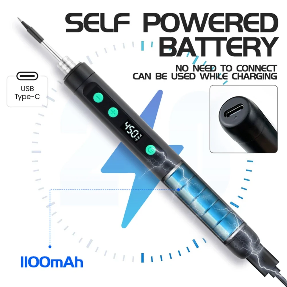 Kit de Soldador Eléctrico Digital Tipo-C de 8-15W, Temperatura Ajustable Inteligente, Calentamiento Rápido, Mini Soldadores, Herramienta de Reparación Kit de Soldador Eléctrico Digital Tipo-C de 8-15W, Temperatura Ajustable Inteligente, Calentamiento Rápido, Mini Soldadores, Herramienta de Reparación