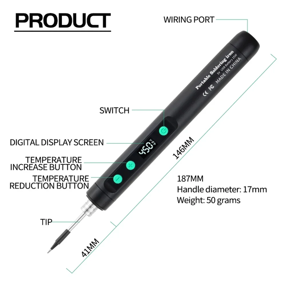 Kit de Soldador Eléctrico Digital Tipo-C de 8-15W, Temperatura Ajustable Inteligente, Calentamiento Rápido, Mini Soldadores, Herramienta de Reparación Kit de Soldador Eléctrico Digital Tipo-C de 8-15W, Temperatura Ajustable Inteligente, Calentamiento Rápido, Mini Soldadores, Herramienta de Reparación