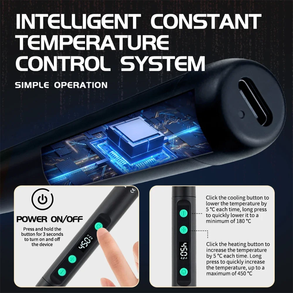 Kit de Soldador Eléctrico Digital Tipo-C de 8-15W, Temperatura Ajustable Inteligente, Calentamiento Rápido, Mini Soldadores, Herramienta de Reparación Kit de Soldador Eléctrico Digital Tipo-C de 8-15W, Temperatura Ajustable Inteligente, Calentamiento Rápido, Mini Soldadores, Herramienta de Reparación