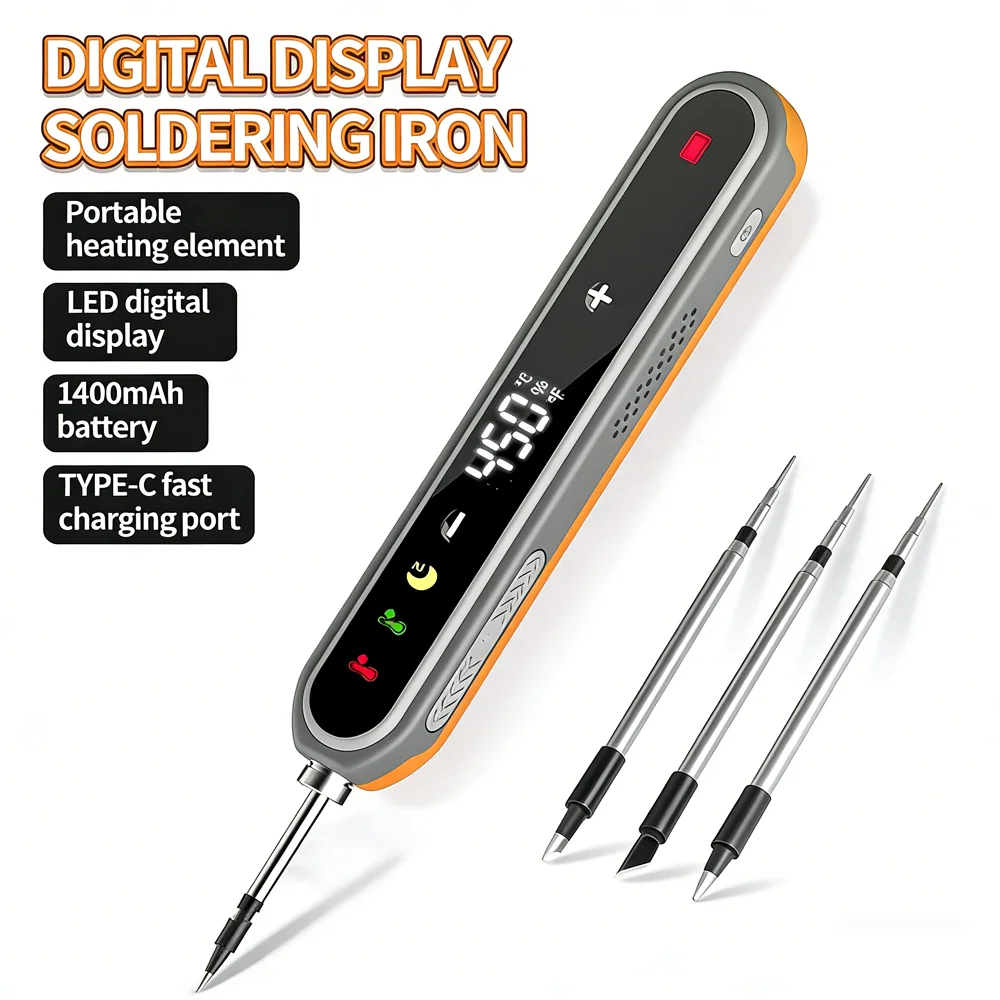 Kit de Soldador Eléctrico Digital Tipo-C de 8-15W, Temperatura Ajustable Inteligente, Calentamiento Rápido, Mini Soldadores, Herramienta de Reparación Kit de Soldador Eléctrico Digital Tipo-C de 8-15W, Temperatura Ajustable Inteligente, Calentamiento Rápido, Mini Soldadores, Herramienta de Reparación