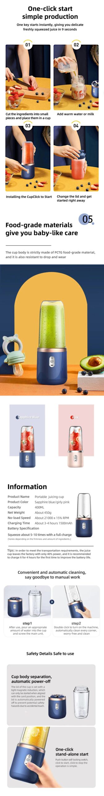 Vaso Mezclador Port&aacute;til USB Personal con Una o Dos Tazas para Viajes, Licuadora para Botellas de Agua