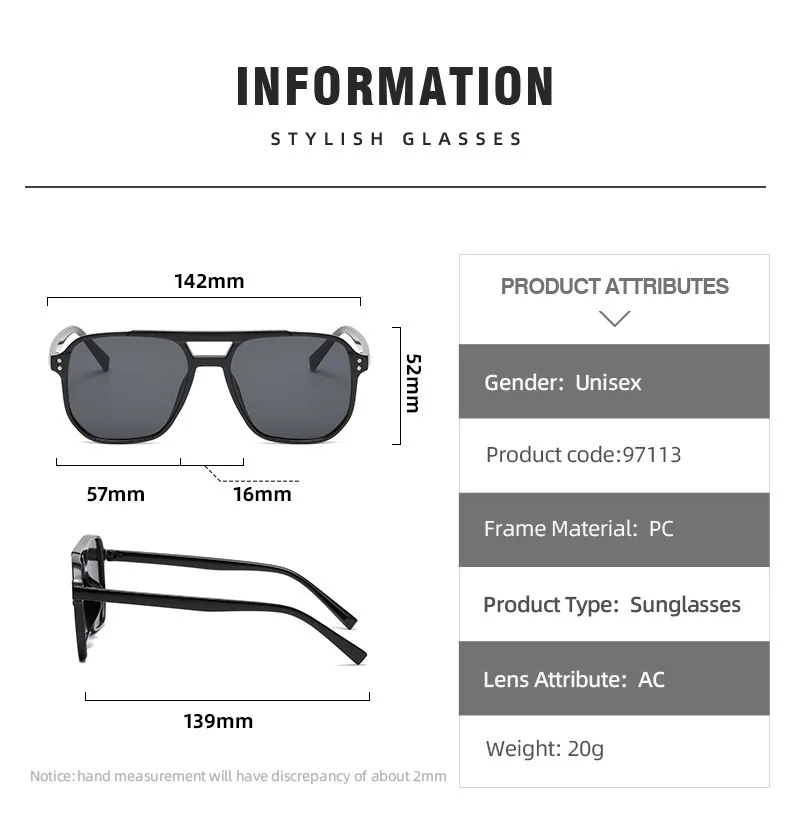 Gafas de sol cuadradas con montura grande para hombres y mujeres, montura ligera, gafas de sol negras y amarillas con protecci&oacute;n UV