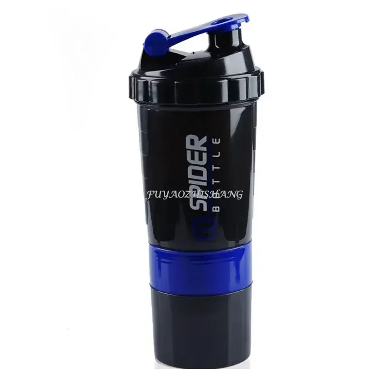 Botella coctelera de 3 capas, taza para mezclar prote&iacute;nas, taza de agua deportiva para Fitness, botellas de agua de pl&aacute;stico a escala de 550ml con caja de medicina
