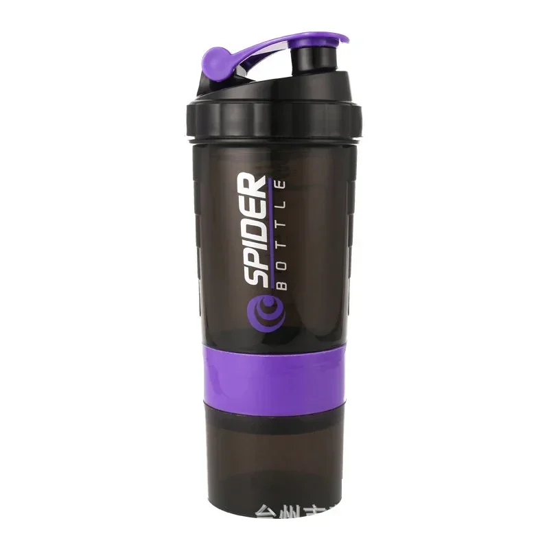 Botella coctelera de 3 capas, taza para mezclar prote&iacute;nas, taza de agua deportiva para Fitness, botellas de agua de pl&aacute;stico a escala de 550ml con caja de medicina