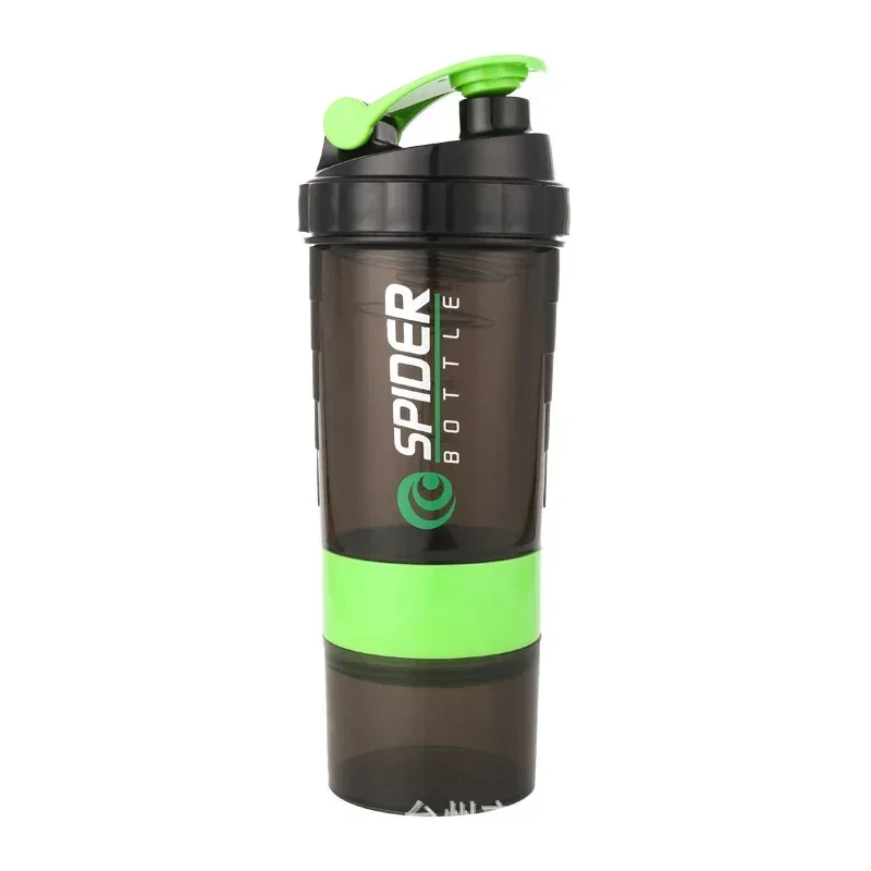 Botella coctelera de 3 capas, taza para mezclar prote&iacute;nas, taza de agua deportiva para Fitness, botellas de agua de pl&aacute;stico a escala de 550ml con caja de medicina