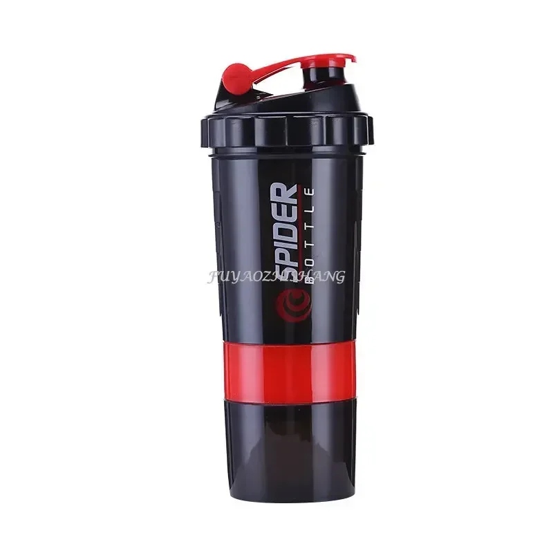 Botella coctelera de 3 capas, taza para mezclar prote&iacute;nas, taza de agua deportiva para Fitness, botellas de agua de pl&aacute;stico a escala de 550ml con caja de medicina