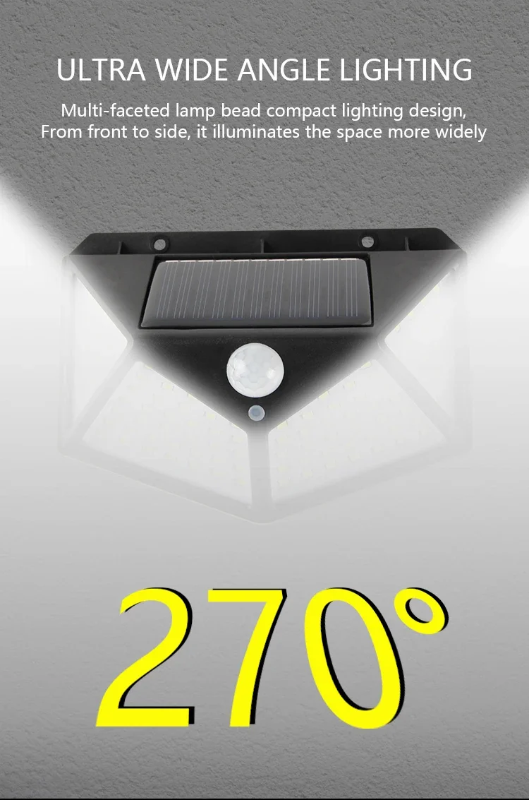L&aacute;mpara Solar de pared para exteriores, impermeable, Sensor de movimiento, alimentada por energ&iacute;a Solar, luz de calle, barandilla de jard&iacute;n, L&aacute;mpara decorativa, 100led
