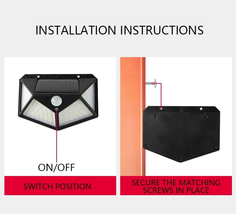 L&aacute;mpara Solar de pared para exteriores, impermeable, Sensor de movimiento, alimentada por energ&iacute;a Solar, luz de calle, barandilla de jard&iacute;n, L&aacute;mpara decorativa, 100led
