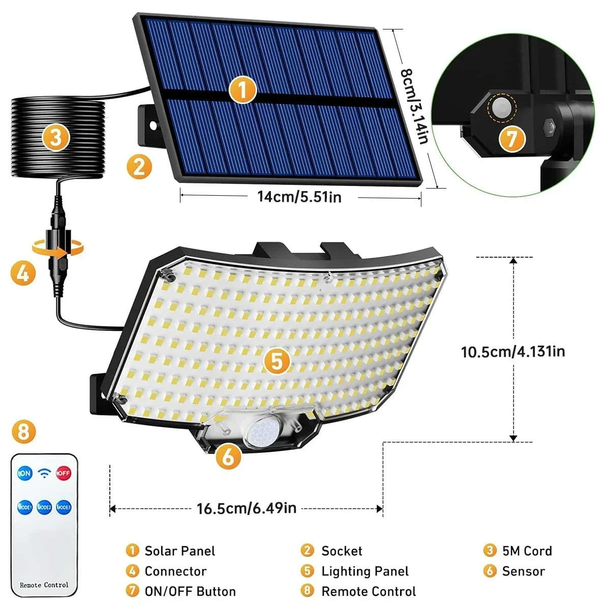 Luz Solar de Alta Potencia con Sensor de 234 LED, 3 Modos de Funcionamiento, IP65 Impermeable, para Jardín, Patio, Valla, Decoración de Pared Luz Solar de Alta Potencia con Sensor de 234 LED, 3 Modos de Funcionamiento, IP65 Impermeable, para Jardín, Patio, Valla, Decoración de Pared