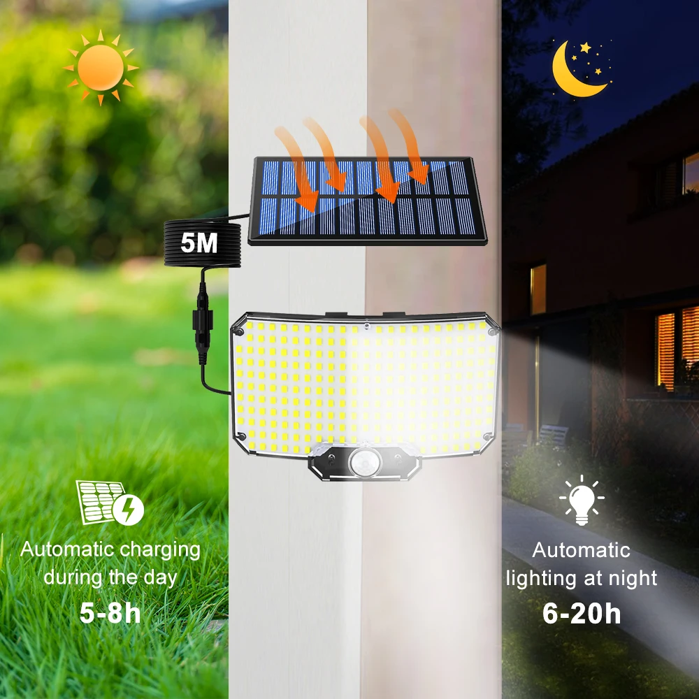 Luz Solar de Alta Potencia con Sensor de 234 LED, 3 Modos de Funcionamiento, IP65 Impermeable, para Jard&iacute;n, Patio, Valla, Decoraci&oacute;n de Pared