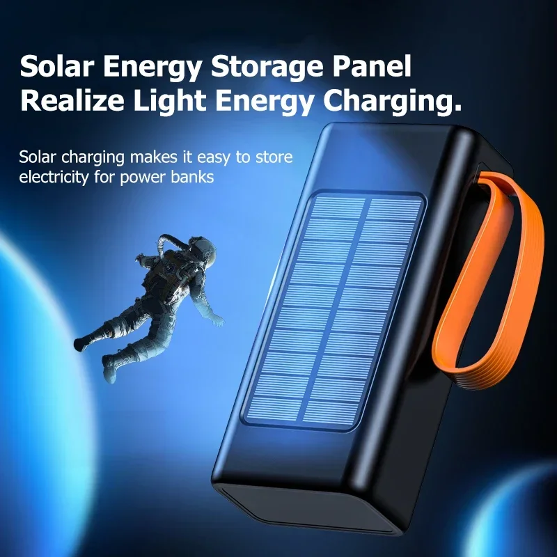 Lenovo-banco de energ&iacute;a Solar grueso de 200000mAh, Cables integrados de Ultra capacidad, bater&iacute;a externa, luz LED, banco de energ&iacute;a para iPhone