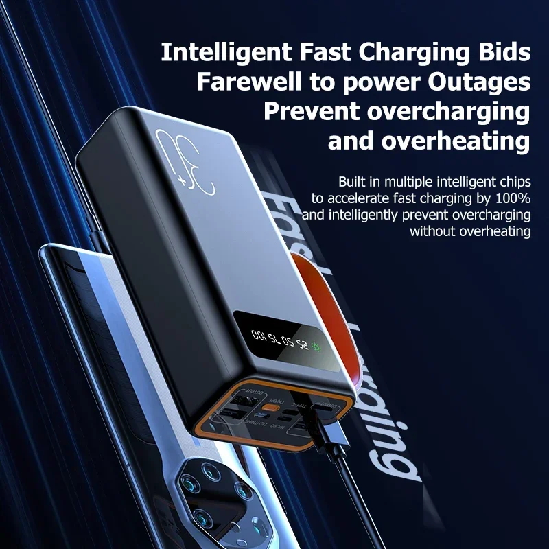 Lenovo-banco de energ&iacute;a Solar grueso de 200000mAh, Cables integrados de Ultra capacidad, bater&iacute;a externa, luz LED, banco de energ&iacute;a para iPhone