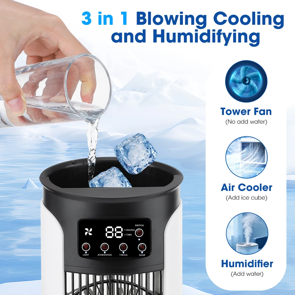 Ventilador dom&eacute;stico 3 en 1, aire acondicionado port&aacute;til, enfriador de aire de 6 velocidades, luz LED nocturna, humidificador, ventilador de ajuste de aire, ventilador para oficina y hogar