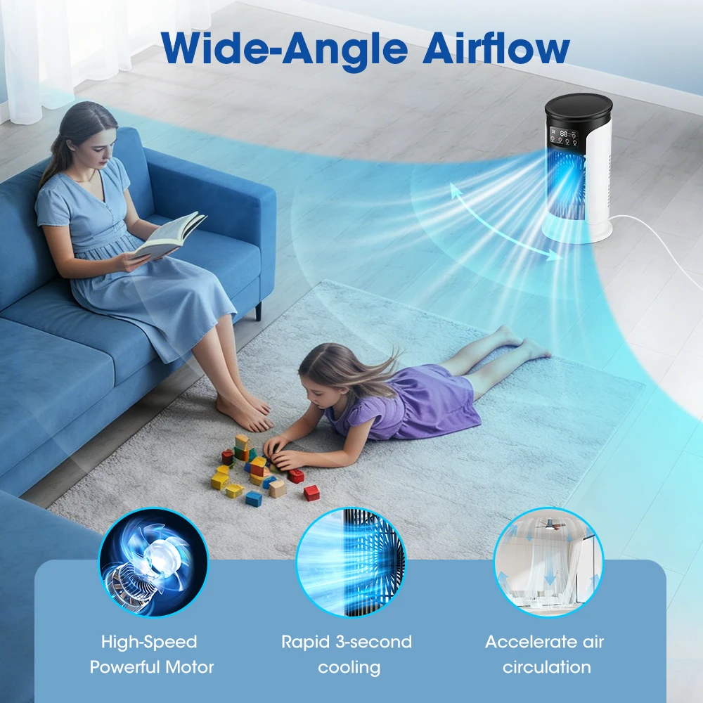Ventilador dom&eacute;stico 3 en 1, aire acondicionado port&aacute;til, enfriador de aire de 6 velocidades, luz LED nocturna, humidificador, ventilador de ajuste de aire, ventilador para oficina y hogar