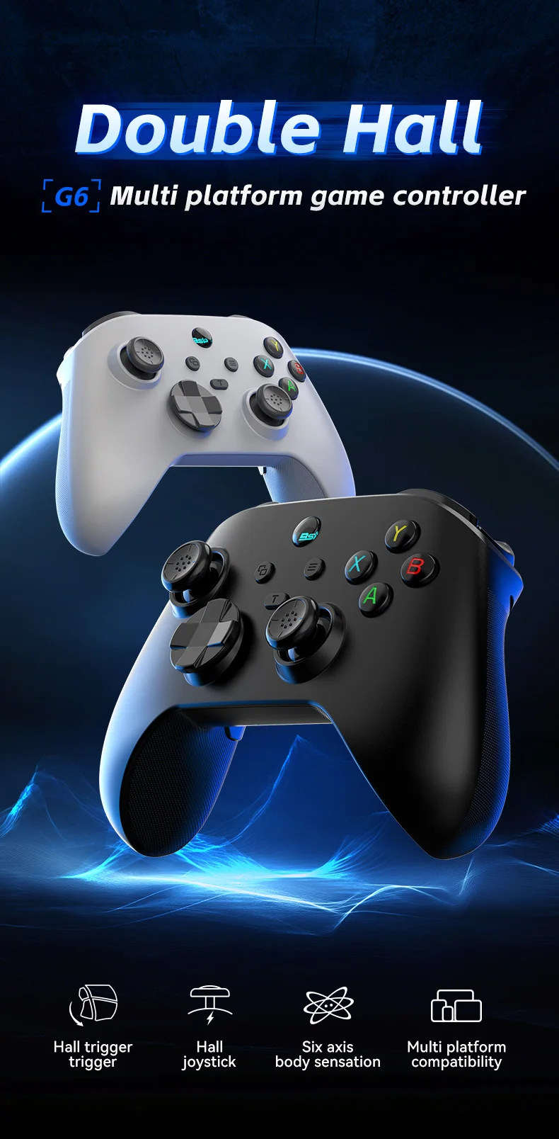 Controlador de juegos m&oacute;vil inal&aacute;mbrico G6 con gatillo y joystick Hall, compatible con Switch/PC/Android/iOS