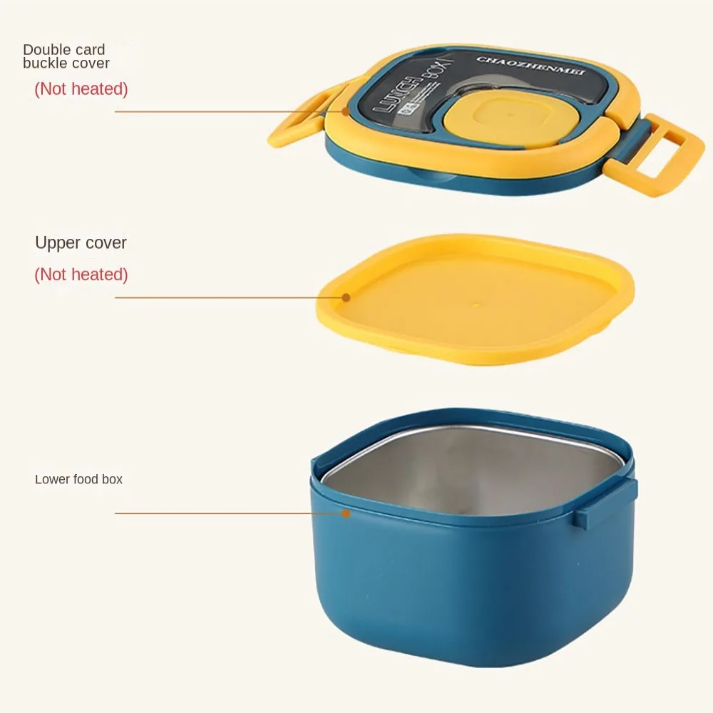 Fiambrera aislada de plástico/acero inoxidable, Bento Box con cubiertos, salida de campamento, azul/verde/rosa/blanco, 15*15*9,6 CM Fiambrera aislada de plástico/acero inoxidable, Bento Box con cubiertos, salida de campamento, azul/verde/rosa/blanco, 15*15*9,6 CM