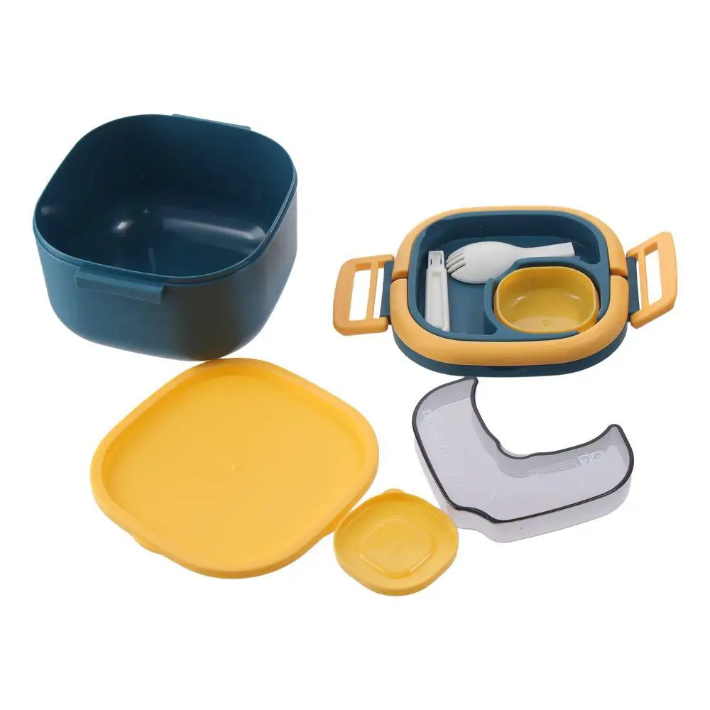 Fiambrera aislada de plástico/acero inoxidable, Bento Box con cubiertos, salida de campamento, azul/verde/rosa/blanco, 15*15*9,6 CM Fiambrera aislada de plástico/acero inoxidable, Bento Box con cubiertos, salida de campamento, azul/verde/rosa/blanco, 15*15*9,6 CM