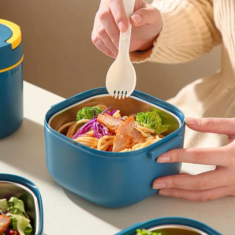 Fiambrera aislada de plástico/acero inoxidable, Bento Box con cubiertos, salida de campamento, azul/verde/rosa/blanco, 15*15*9,6 CM Fiambrera aislada de plástico/acero inoxidable, Bento Box con cubiertos, salida de campamento, azul/verde/rosa/blanco, 15*15*9,6 CM