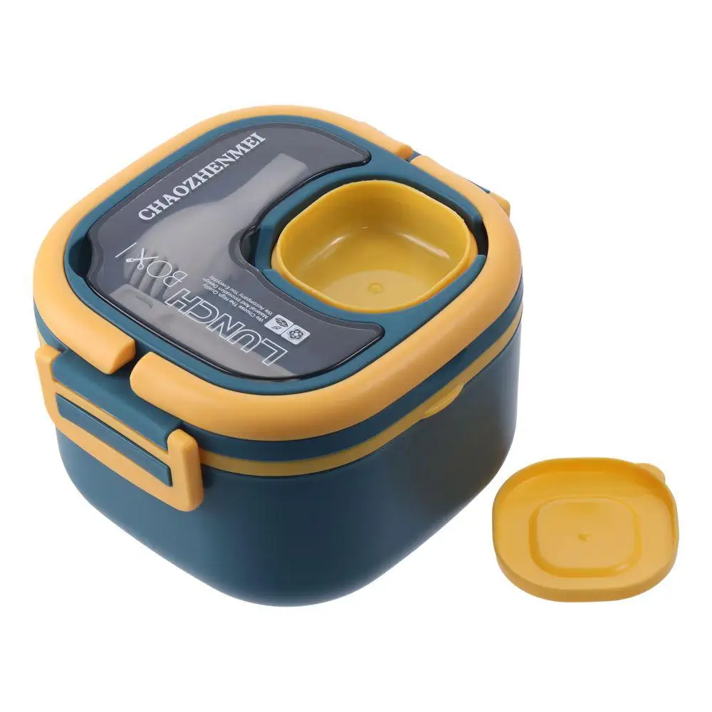 Fiambrera aislada de plástico/acero inoxidable, Bento Box con cubiertos, salida de campamento, azul/verde/rosa/blanco, 15*15*9,6 CM Fiambrera aislada de plástico/acero inoxidable, Bento Box con cubiertos, salida de campamento, azul/verde/rosa/blanco, 15*15*9,6 CM