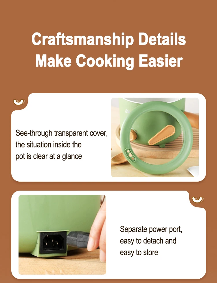 Olla el&eacute;ctrica, aparato de cocina de doble capa para el hogar, olla caliente, calentador de sopa, cocina multifunci&oacute;n, Mini sart&eacute;n antiadherente