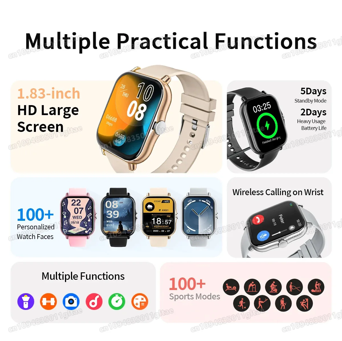 Nuevo Reloj Inteligente con Llamadas Bluetooth, Monitoreo de Salud y Sue&ntilde;o, Pantalla HD de 1.80'', Reloj Inteligente para Ni&ntilde;os, Resistente al Agua, Brazalete Deportivo de Moda para Mujeres y Hombres