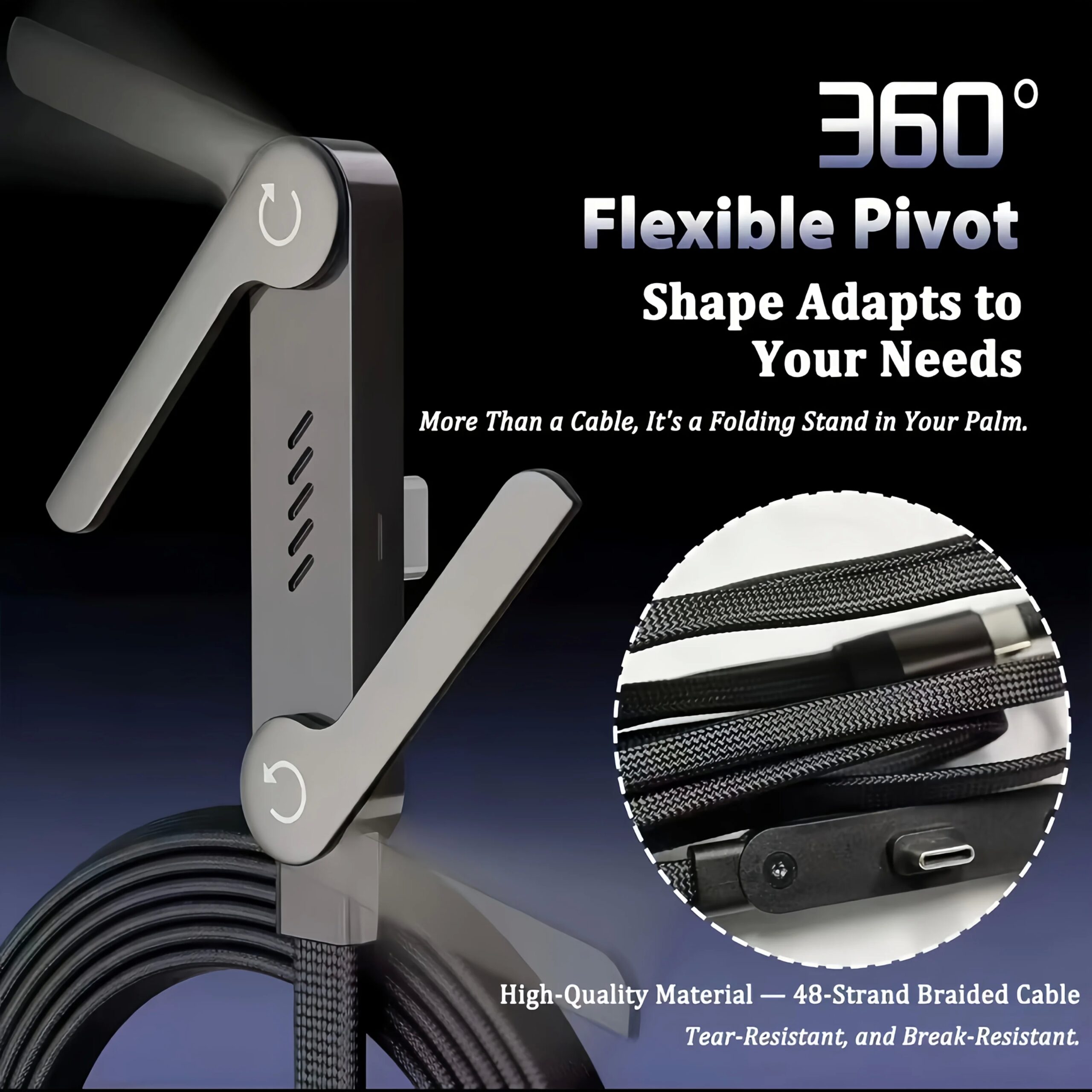 Cable de Carga Plegable con Soporte Integrado, Cable de Carga R&aacute;pida para Tel&eacute;fono y Tableta, Cable de Datos Ultra R&aacute;pido de 240W, Soporte para Tel&eacute;fono