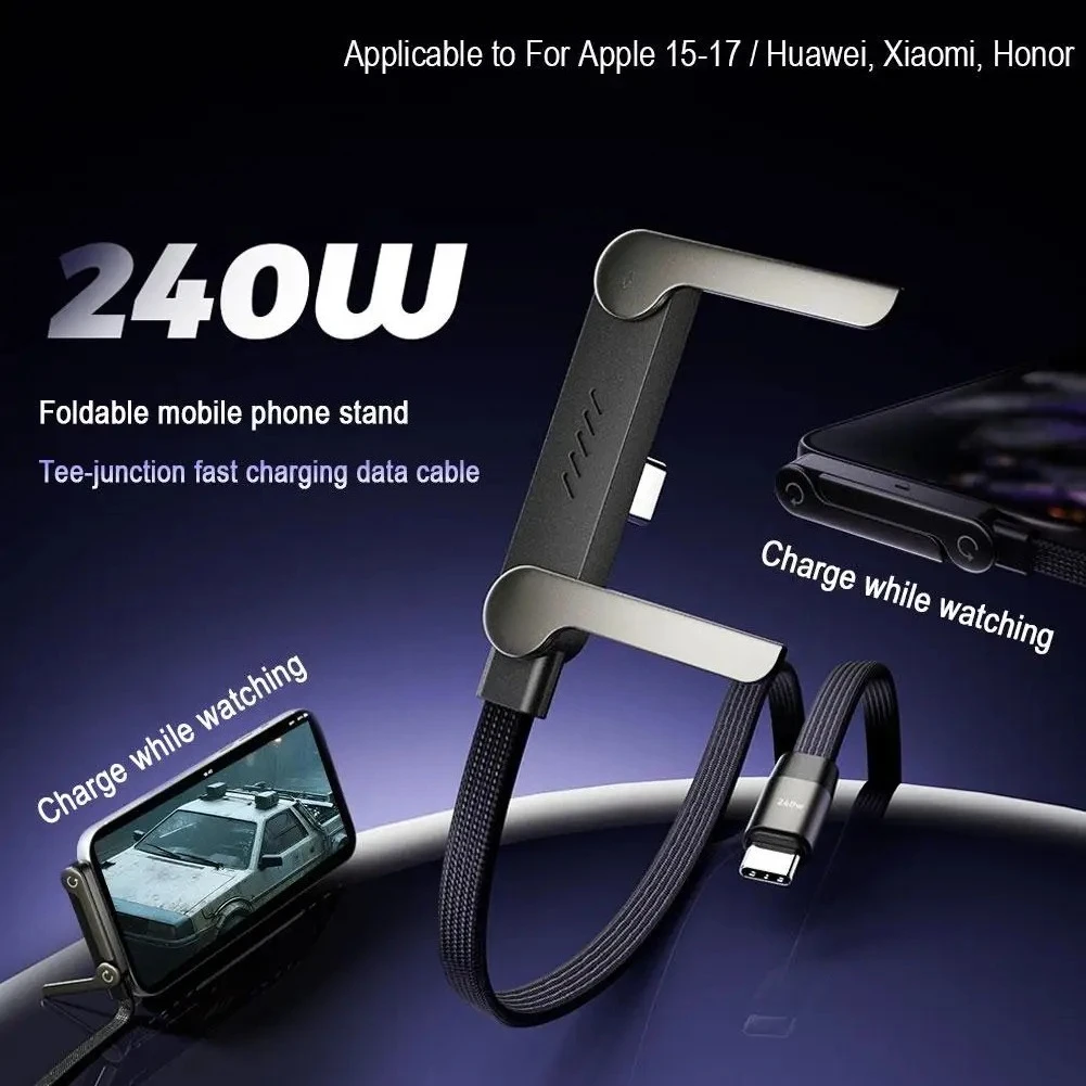Cable de Carga R&aacute;pida Tipo C a Tipo C de 240W, con Soporte Plegable para Tel&eacute;fono, para iPhone 17/16/15, para Cargador Samsung
