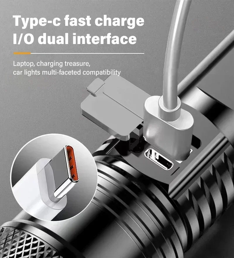 Linternas LED de alta potencia para autodefensa, recargables por USB, luz de mano potente, l&aacute;mpara multifuncional para emergencias y camping