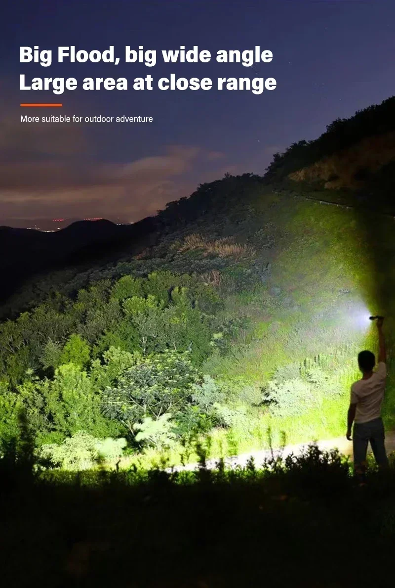 Linternas LED de alta potencia para autodefensa, recargables por USB, luz de mano potente, l&aacute;mpara multifuncional para emergencias y camping