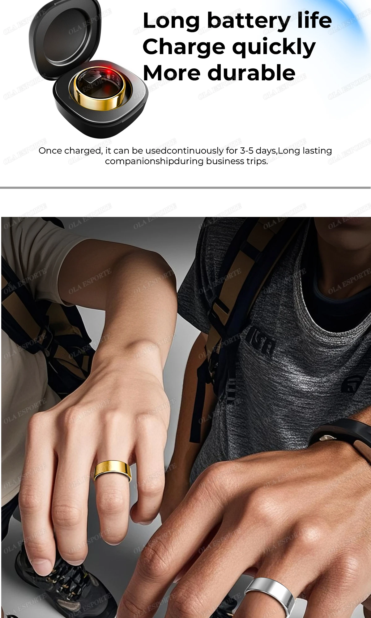 Para anillo inteligente hombres mujeres Monitor Bluetooth ritmo card&iacute;aco en sangre Monitor de ox&iacute;geno en sangre Smartring MultiSport 5ATM impermeable 2025