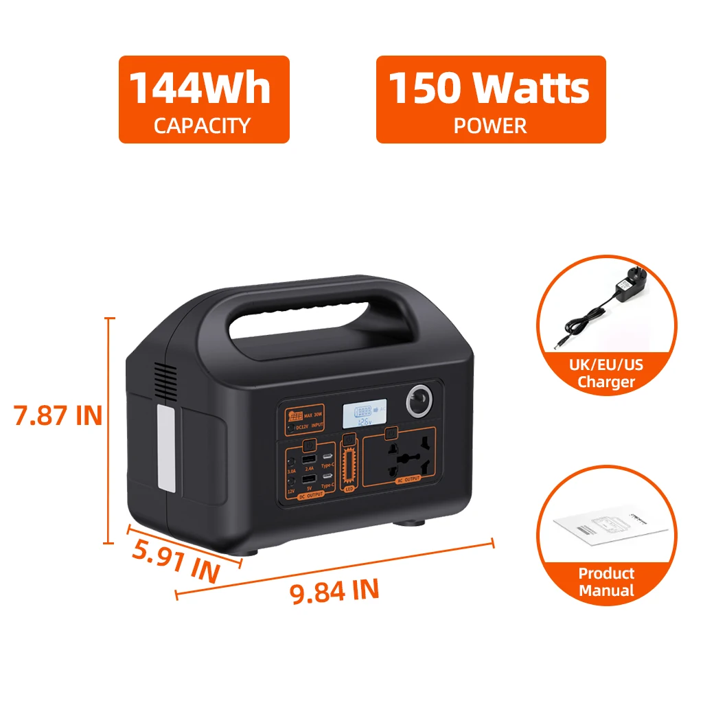 Estaci&oacute;n de Energ&iacute;a Port&aacute;til de 150W, Generador de Energ&iacute;a 110V 220V, Luz LED, Banco de Energ&iacute;a Solar de Emergencia para Viajes y Campamentos al Aire Libre