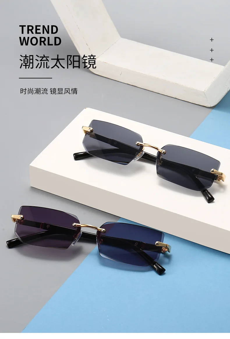 Gafas de Sol Rectangulares sin Montura, Modernas y Populares para Mujer y Hombre, Lentes de Sol Peque&ntilde;as para Viajar
