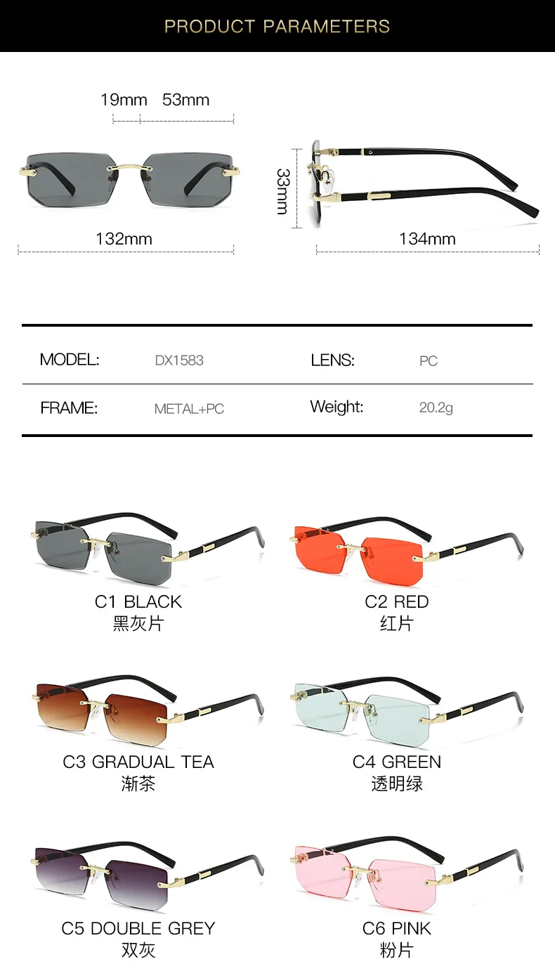 Gafas de Sol Rectangulares sin Montura, Modernas y Populares para Mujer y Hombre, Lentes de Sol Peque&ntilde;as para Viajar