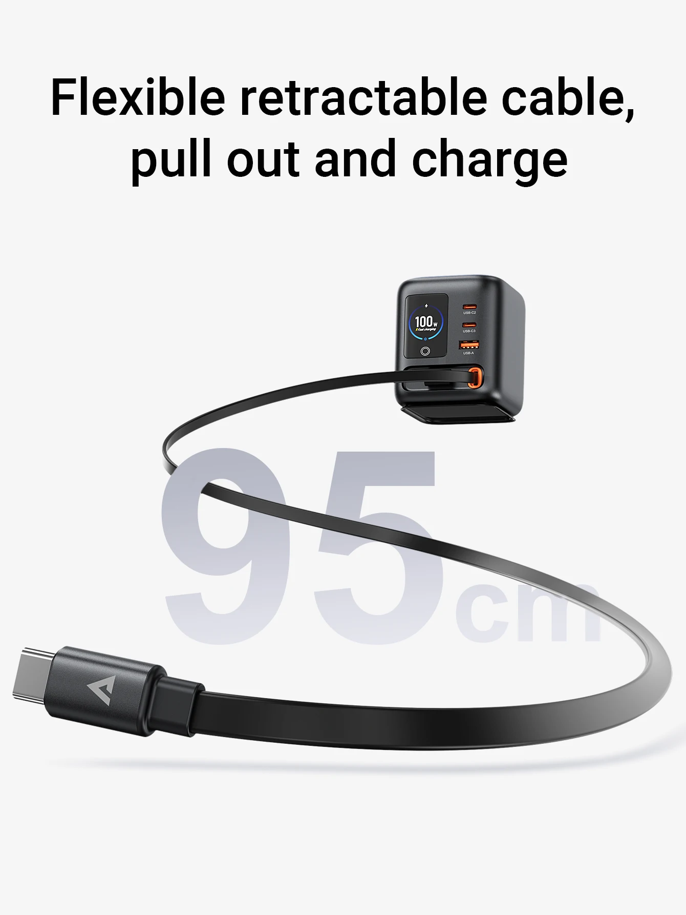 Cargador R&aacute;pido ACEFAST de 100W GaN con Pantalla TFT Inteligente, Estaci&oacute;n de Carga de Escritorio con Cable USB C Retr&aacute;ctil para iPhone 17