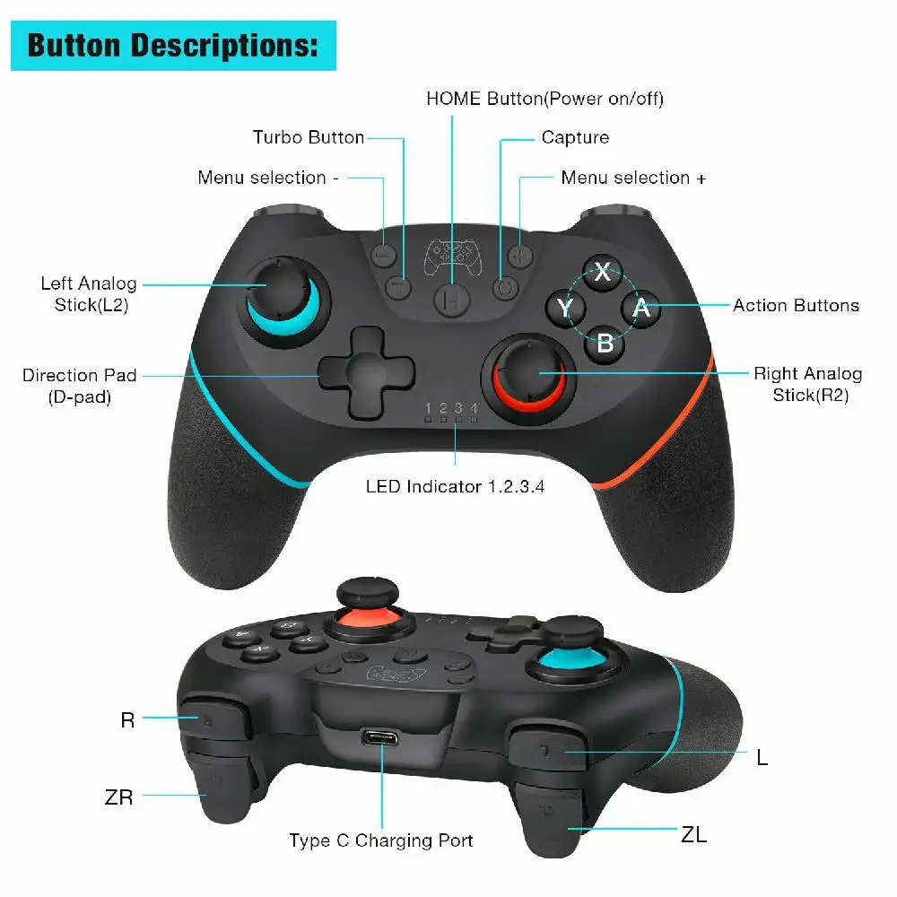 Controlador profesional inal&aacute;mbrico Bluetooth, Joystick para consola N-SL Pro Host con vibraci&oacute;n de 6 ejes