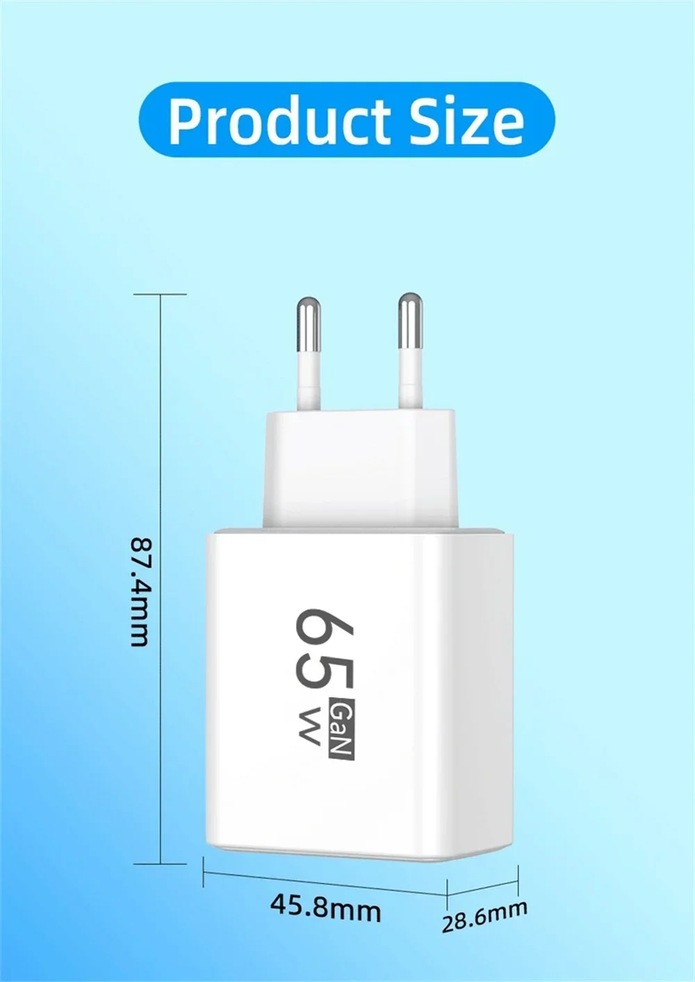Cargador USB tipo C de 65W, cargador de pared con enchufe europeo/estadounidense de carga r&aacute;pida para iPhone, Samsung, Xiaomi, adaptador de cargador de tel&eacute;fono de carga r&aacute;pida de 3 puertos