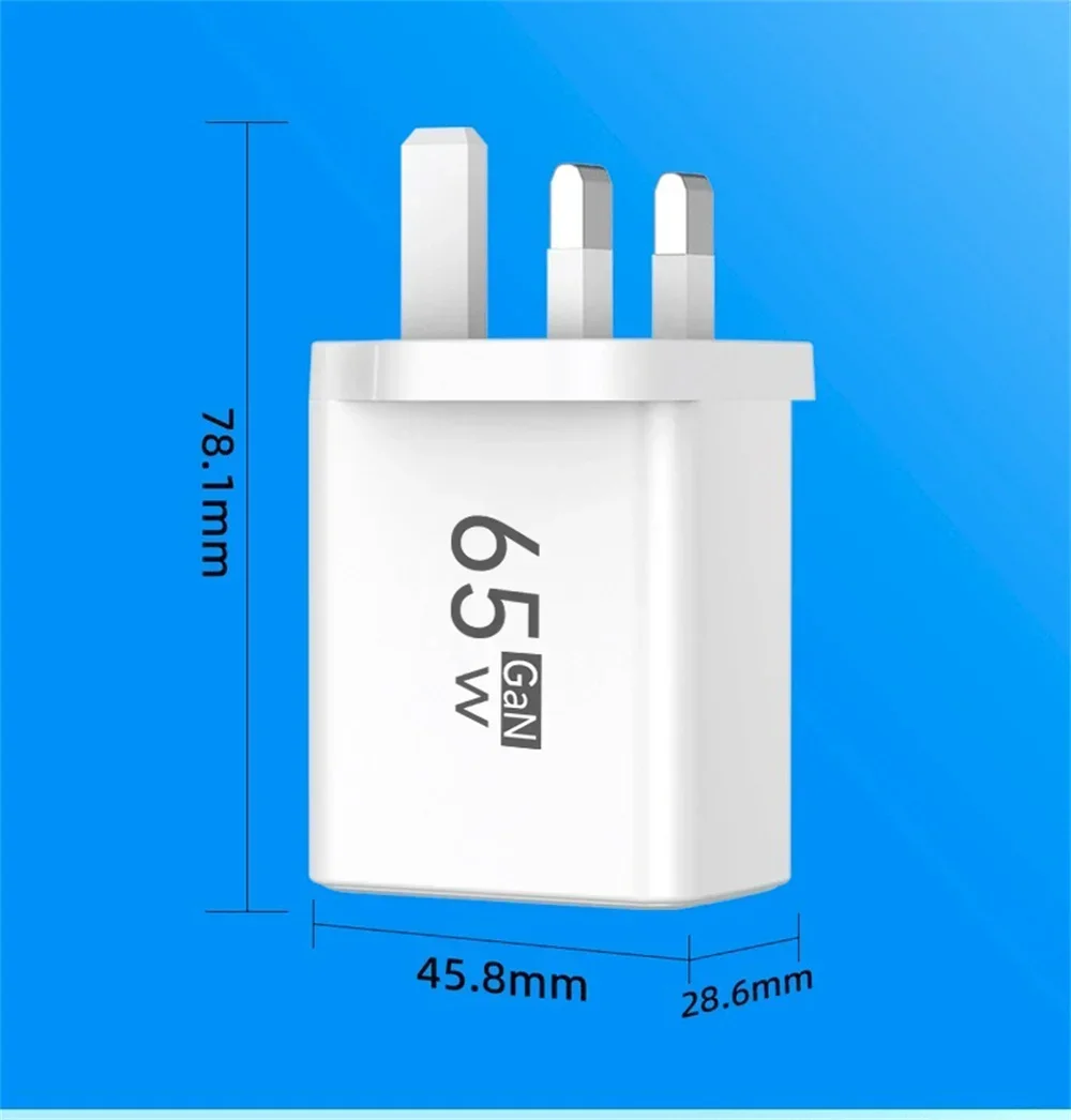 Cargador USB tipo C de 65W, cargador de pared con enchufe europeo/estadounidense de carga r&aacute;pida para iPhone, Samsung, Xiaomi, adaptador de cargador de tel&eacute;fono de carga r&aacute;pida de 3 puertos