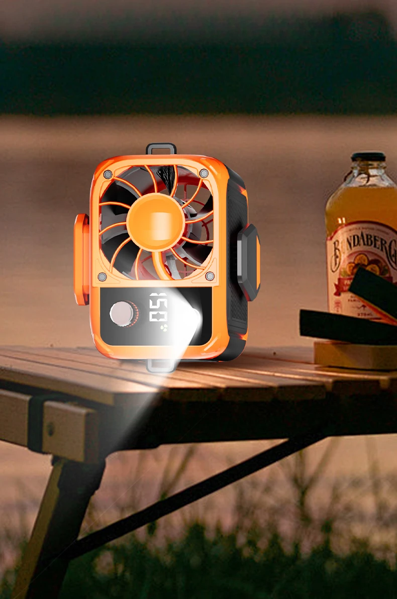 Mini ventilador de cintura de alta velocidad, ventilador de cuello colgante USB sin aspas, ventilador multifuncional para exteriores con iluminaci&oacute;n y pantalla digital.