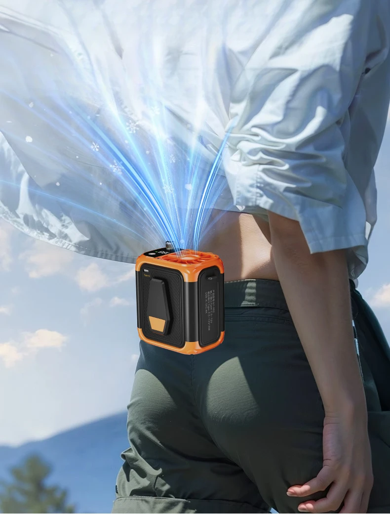 Mini ventilador de cintura de alta velocidad, ventilador de cuello colgante USB sin aspas, ventilador multifuncional para exteriores con iluminaci&oacute;n y pantalla digital.