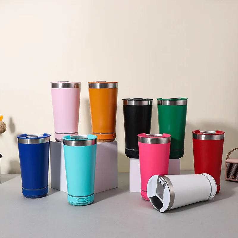 Tazas de cerveza con aislamiento al vac&iacute;o de doble pared de acero, Altavoz Bluetooth de 16oz, botella de agua y caf&eacute;, vaso, taza de regalo