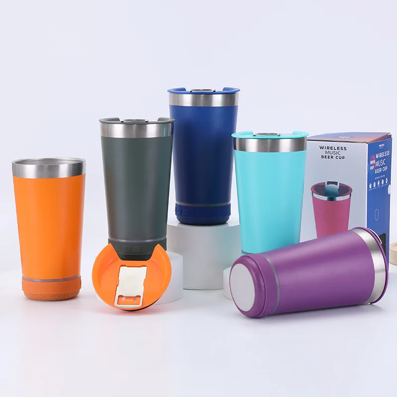 Tazas de cerveza con aislamiento al vac&iacute;o de doble pared de acero, Altavoz Bluetooth de 16oz, botella de agua y caf&eacute;, vaso, taza de regalo