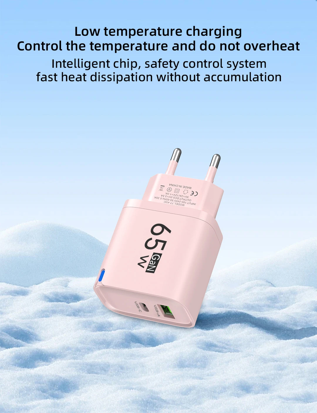 Cargador USB C GaN de 65W con 3 Puertos, Carga R&aacute;pida, Adaptador de Pared QC3.0 para iPhone 16 17 Samsung Xiaomi Huawei, Enchufe EU US UK