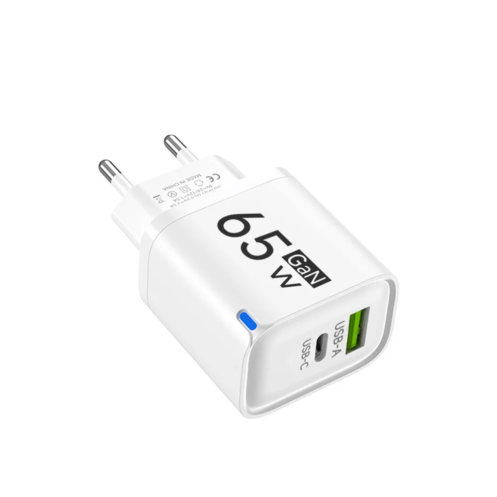 Cargador USB C GaN de 65W con 3 Puertos, Carga R&aacute;pida, Adaptador de Pared QC3.0 para iPhone 16 17 Samsung Xiaomi Huawei, Enchufe EU US UK
