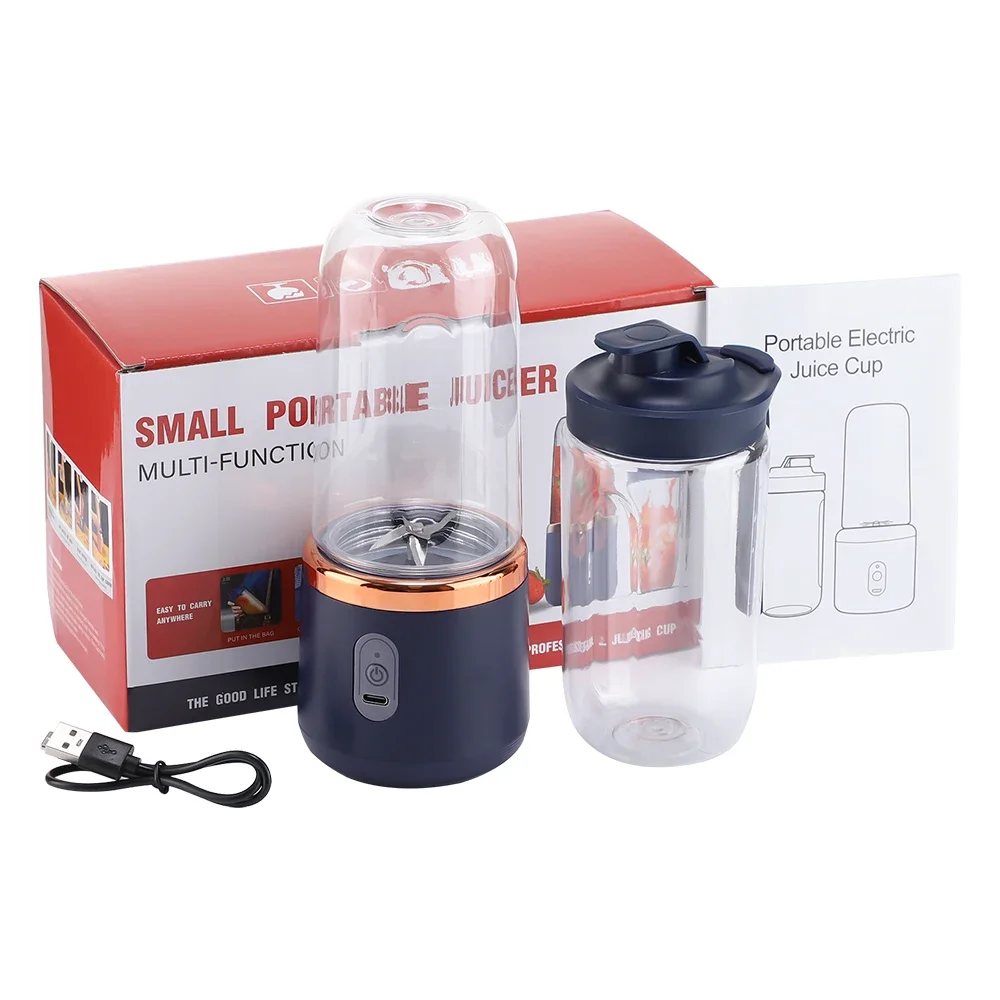 Licuadora El&eacute;ctrica Port&aacute;til de 400 ml, 2 Tazas, Mini Licuadora Multifuncional Inal&aacute;mbrica para el Hogar, Recargable por USB, Vaso Mezclador Peque&ntilde;o