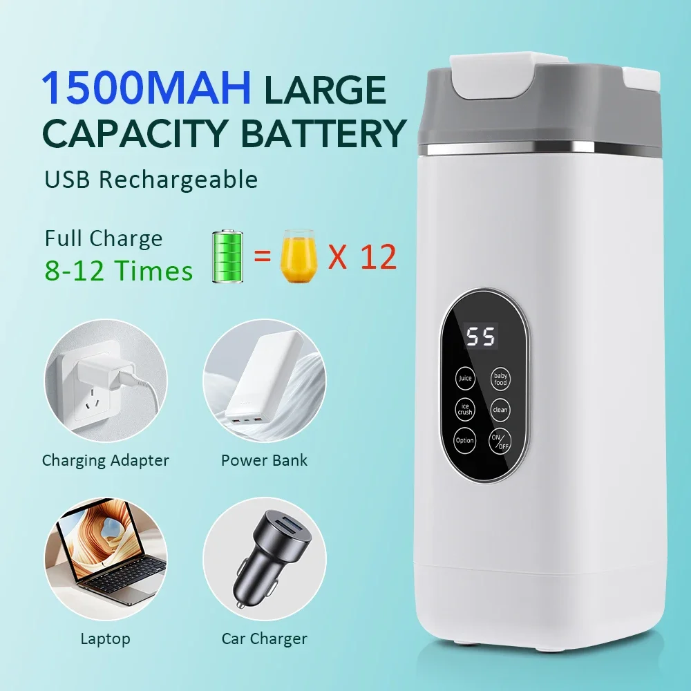 Licuadora El&eacute;ctrica Port&aacute;til de 400 ml, 2 Tazas, Mini Licuadora Multifuncional Inal&aacute;mbrica para el Hogar, Recargable por USB, Vaso Mezclador Peque&ntilde;o