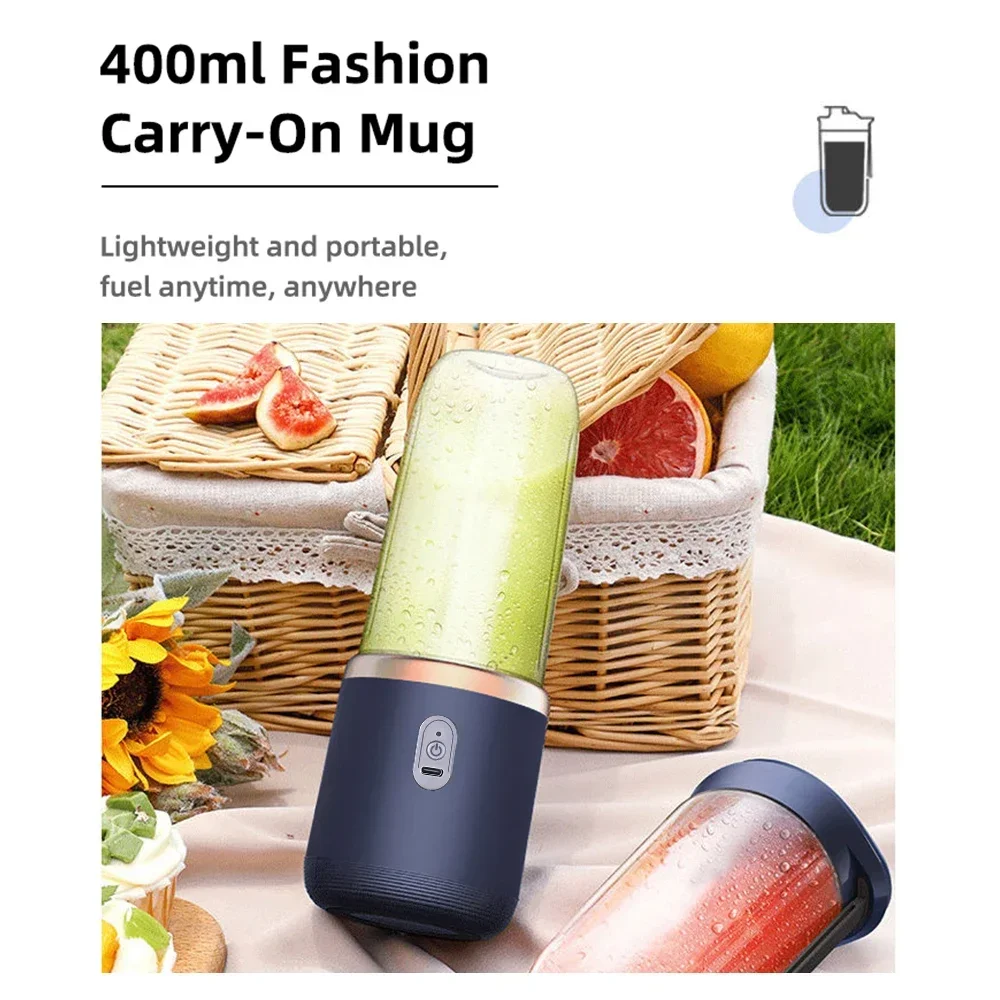 Licuadora Eléctrica Portátil de 400 ml, 2 Tazas, Mini Licuadora Multifuncional Inalámbrica para el Hogar, Recargable por USB, Vaso Mezclador Pequeño Licuadora Eléctrica Portátil de 400 ml, 2 Tazas, Mini Licuadora Multifuncional Inalámbrica para el Hogar, Recargable por USB, Vaso Mezclador Pequeño