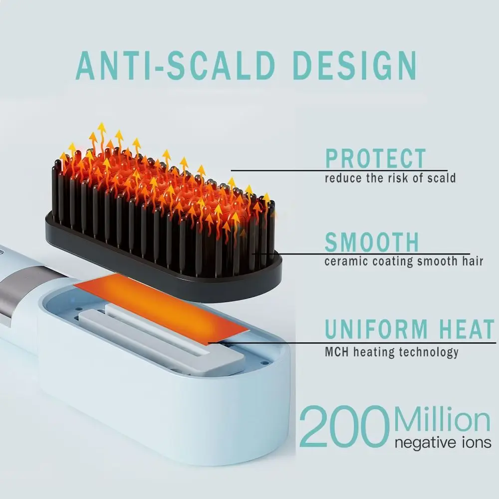 Nueva Plancha de Pelo Inalámbrica 140-200C ° Peine Alisador de Cabello Tipo-C Recargable con Pantalla LCD Nueva Plancha de Pelo Inalámbrica 140-200C ° Peine Alisador de Cabello Tipo-C Recargable con Pantalla LCD