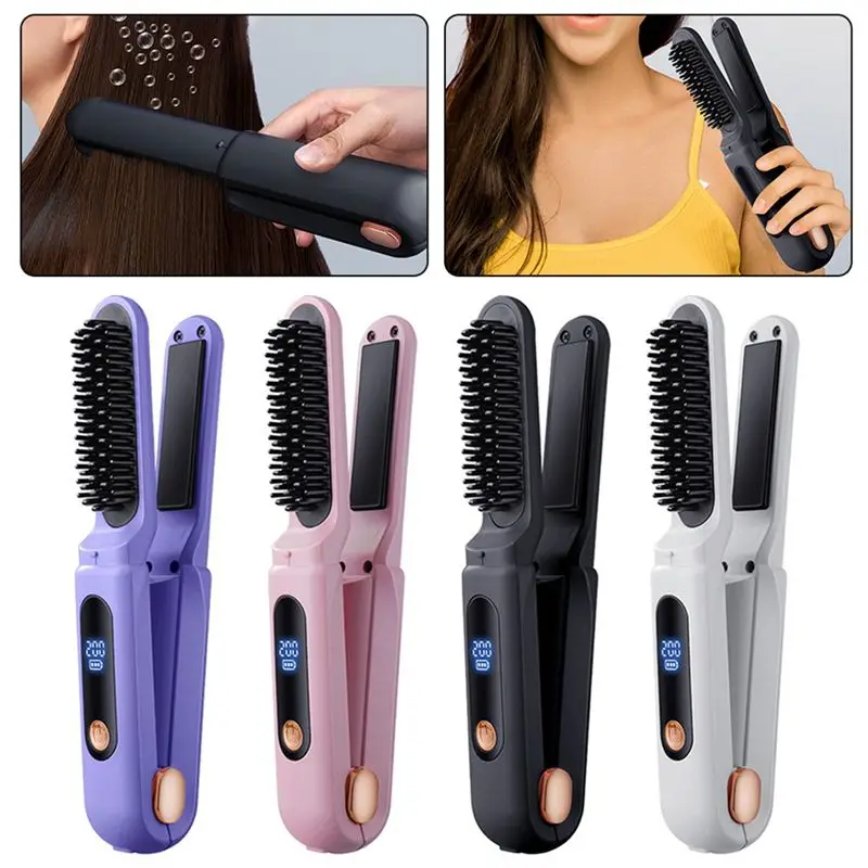 &iexcl;NUEVO!ABMK】 Peine alisador digital 2 en 1, plancha de pelo con 3 temperaturas ajustables para mujeres, color blanco